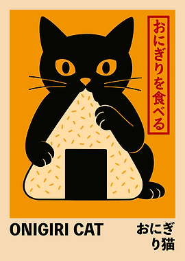 Onigiri Cat Eating Rice Ball