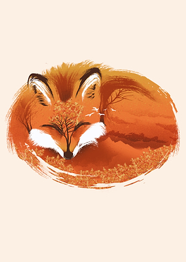Sleeping Fox with Autumn Landscape
