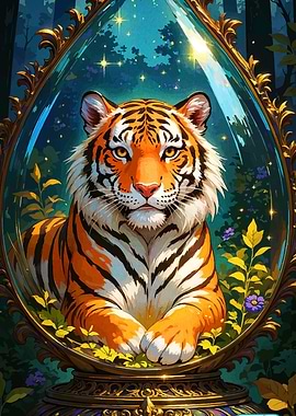 Tiger in a Decorative Mirror
