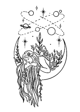 Celestial Woman in Crescent Moon Garden