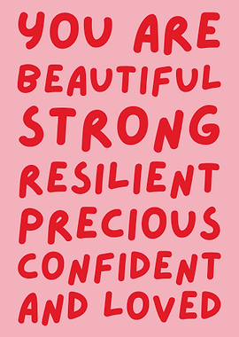 You Are Beautiful Poster, Empowering Affirmation Wall Art, Pink Motivation Print