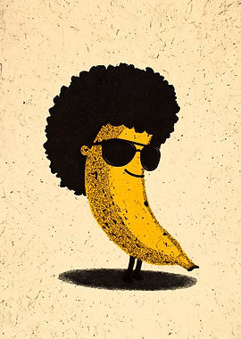 Cool Banana with Afro and Sunglasses