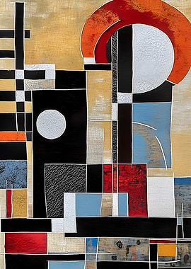 Abstract Geometric Composition with Red Arch