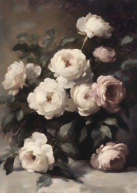 Still Life of White and Pink Roses