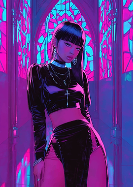 Gothic Fashion in Neon Church
