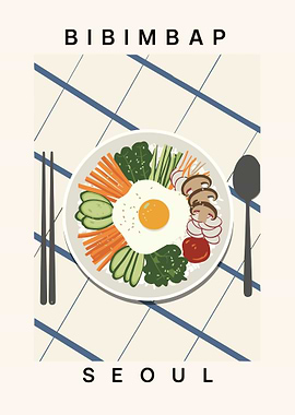 Traditional Korean Bibimbap Seoul Food Illustration