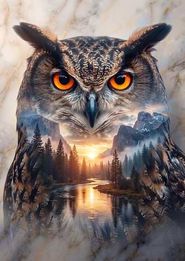 Majestic Owl Overlooking a Mountain Landscape