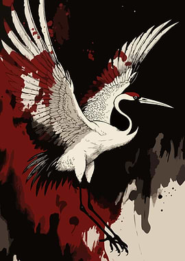 Red-crowned Crane with Red Splatter