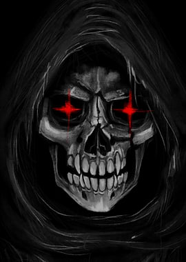 Grim Reaper Skull with Red Eyes