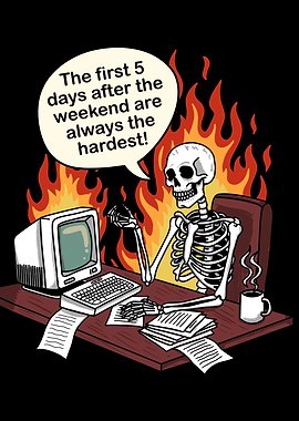 Skeleton at Desk in Flames