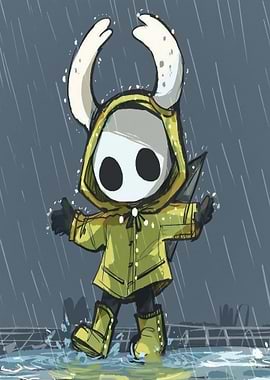 Cute Knight in Raincoat Splashing in Puddles