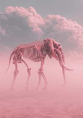 Pink Elephant Skeleton in Fog