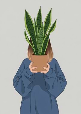 Woman Holding Snake Plant