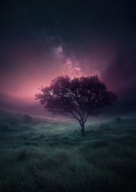 Magical Tree Under the Milky Way