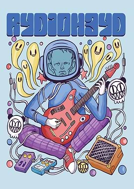 Astronaut playing guitar with ghosts Radiohead