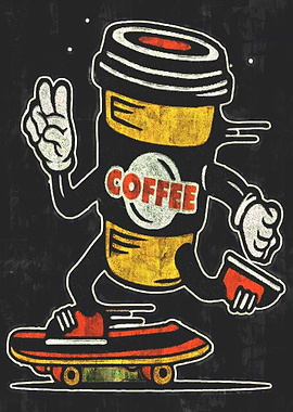 Skateboarding Coffee Cup Character