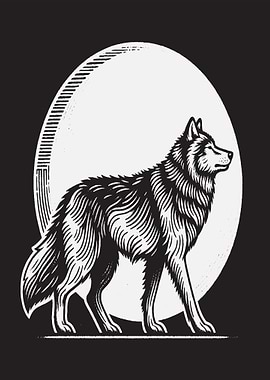 Wolf in front of a moon
