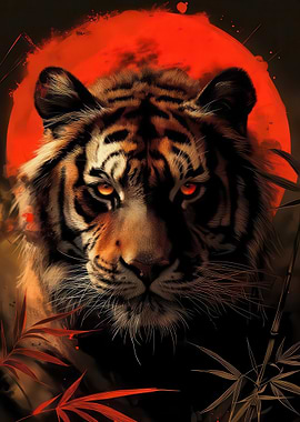 Tiger with Red Moon