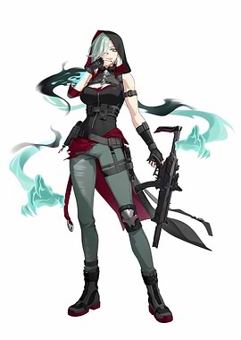 Anime Woman with Gun and Ghostly Wisps