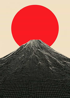 Mount Fuji with Red Sun
