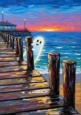 Ghost on a Pier at Sunset