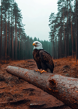 Bald Eagle Perched on a Fallen Tree