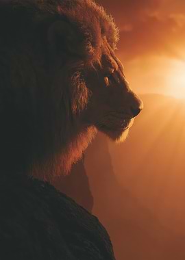 Majestic Lion on a Cliff at Sunset