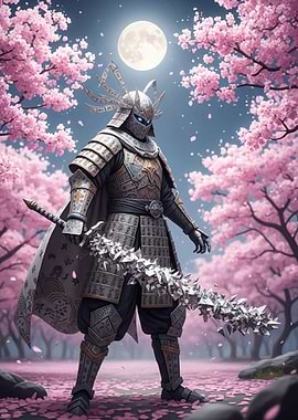 Samurai Warrior Under Cherry Blossoms
