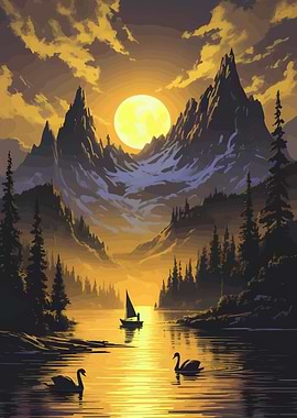 Serene Mountain Lake at Sunset