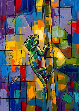 Vibrant Lizard Climbing a Tree