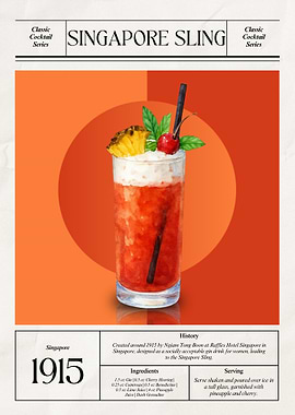 Vintage Singapore Sling Cocktail – Classic 1915 Raffles Hotel Icon