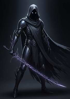 Dark Knight with Glowing Eyes and Energy Sword
