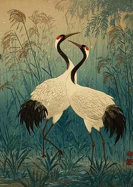 Two Cranes in Reeds