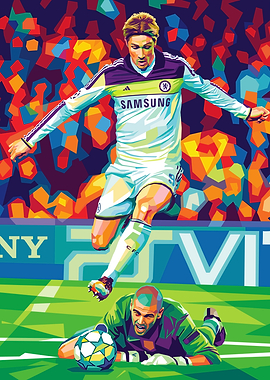 Football player jumping over goalkeeper