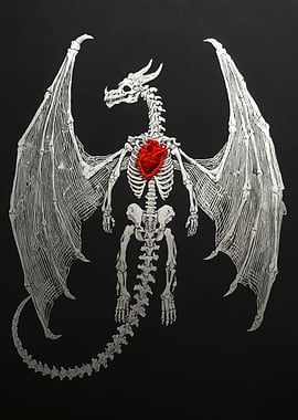 Skeleton Dragon with Red Heart