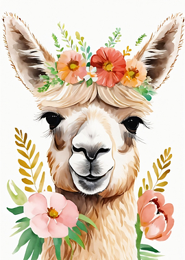 Cute Llama with Flowers