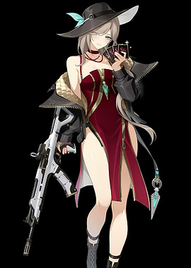 Anime Girl with Gun and Cards
