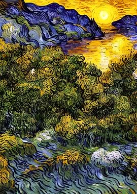 Van Gogh Style Sunset Landscape