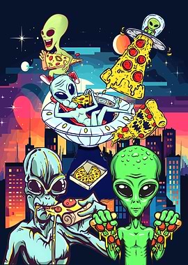 Aliens Eating Pizza in Space City