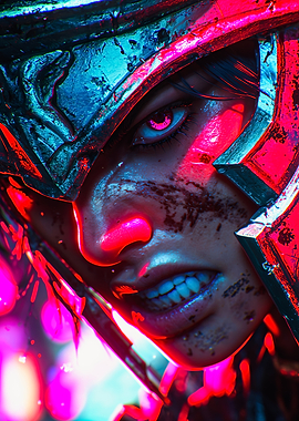 Close Up Cyberpunk Warrior Girl