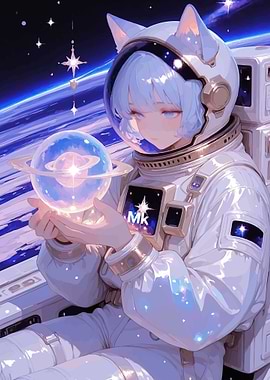 Anime Astronaut Holding a Planet