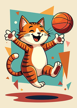 Happy Cat Playing Basketball