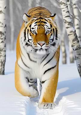 Tiger walking in snow