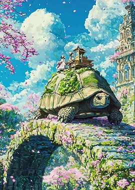 Giant Turtle with Cherry Blossoms