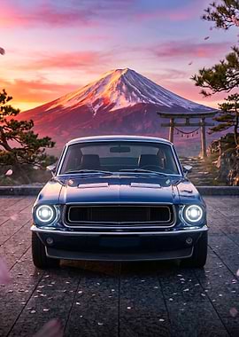 old Classic Car at Mount Fuji in japan