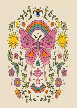 Retro Butterfly and Nature Illustration