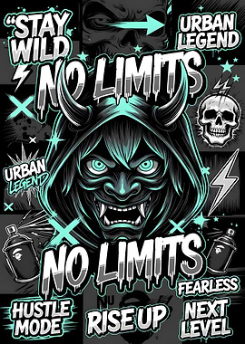 No Limits – Urban Fearless Street Art Skull & Oni Mask