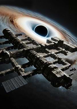 Space Station Near Black Hole