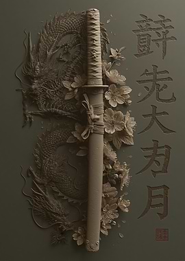 Katana with Dragon and Cherry Blossoms