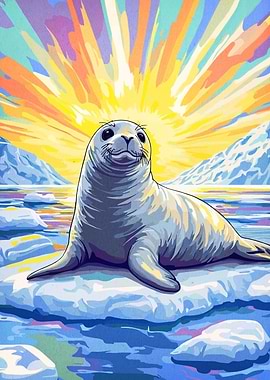 Seal on Ice Floe at Sunrise